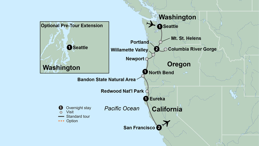 Pacific Northwest tour map