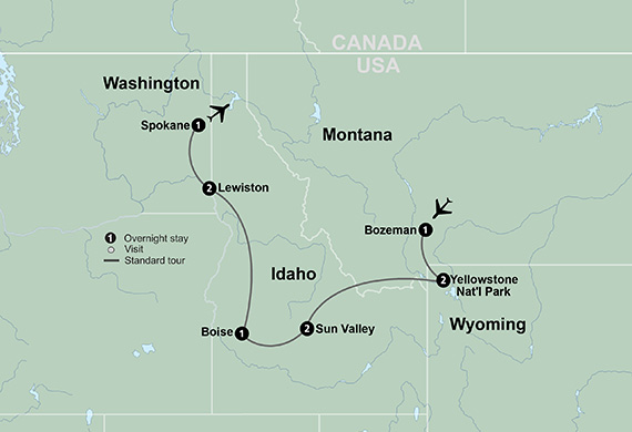 Sun Valley & Yellowstone tour map
